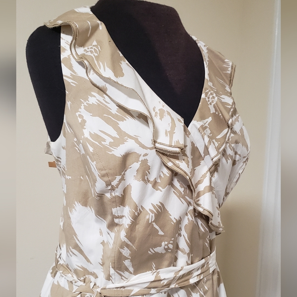 Tan and White A-Line Cowl Neck Dress - Ann Taylor - Size 18 - Picture 8 of 10